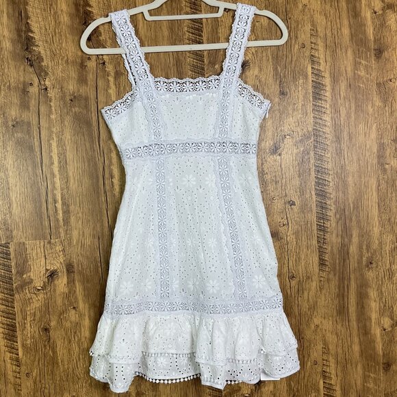 Charo Ruiz Nawa Crochet Lace Trim Square Neck Cotton Mini Dress, White, XS - Picture 2 of 15